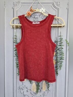 Double Zero Red Vintage Acid Wash Ribbed Racer Tank Top